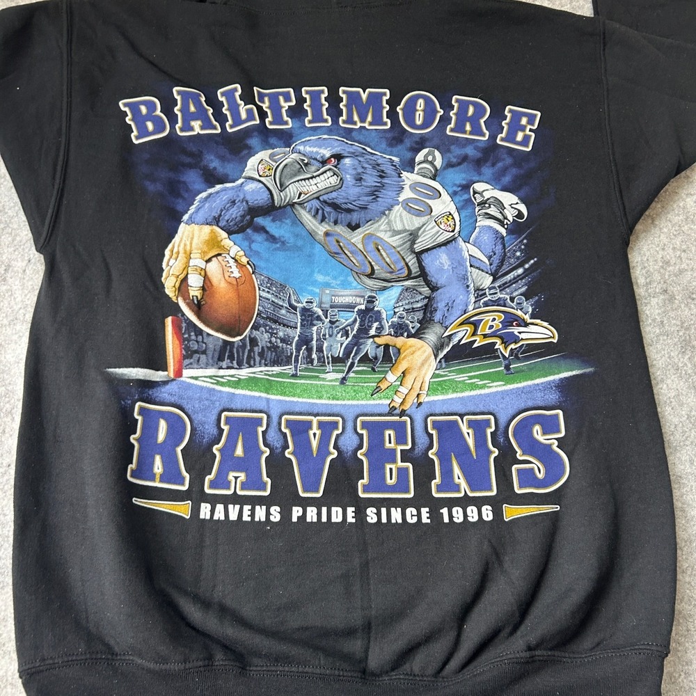 NFL Baltimore Ravens Graphic Hoodie Sweatshirt Black Mens Size M Majestic New